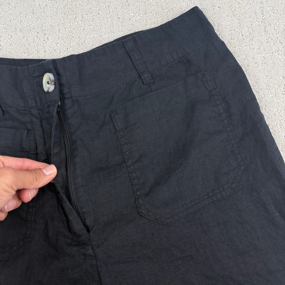 Quince Wide Leg Pants Women 10 Black 100% European Linen Patch Pocket LB88254 - Picture 4 of 15
